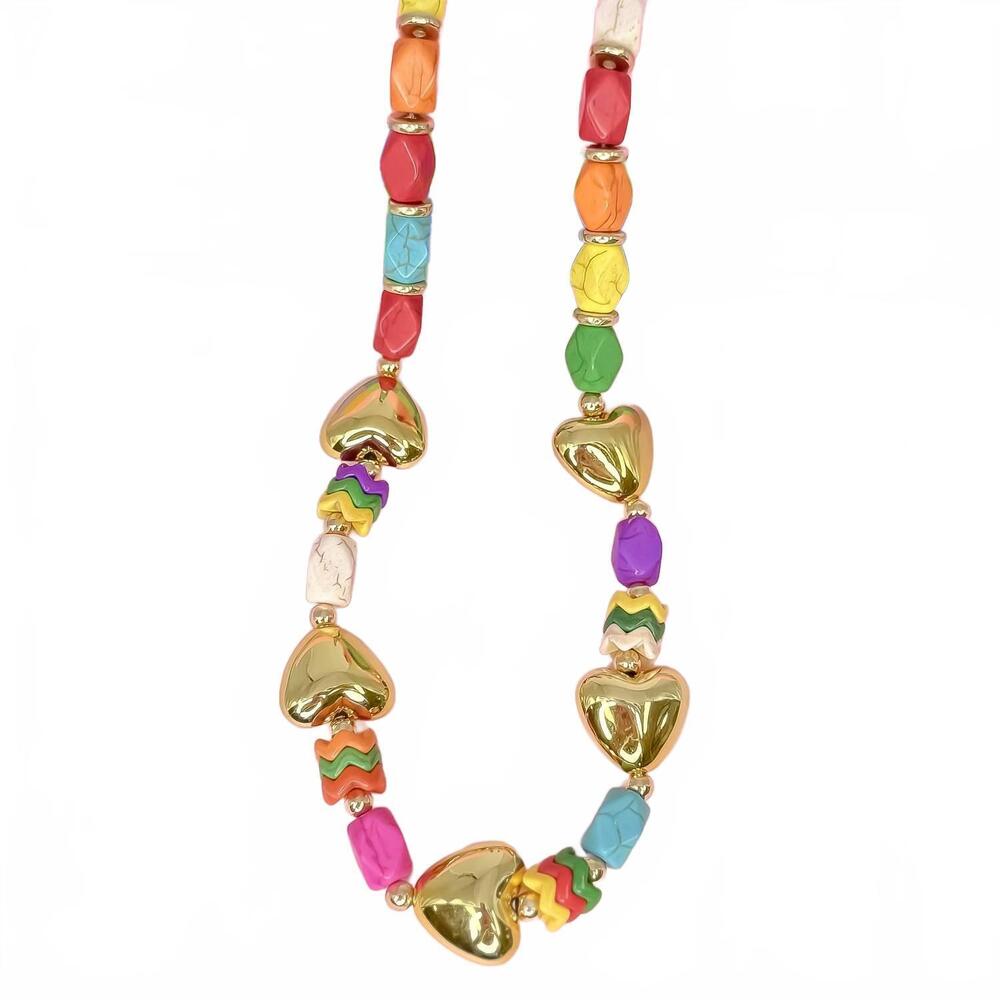 NEW TREASURE JEWELS women's heart pop necklace in gold multi